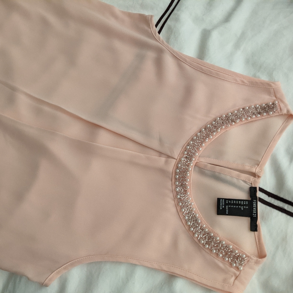 Light Pink Blouse w/ Beaded Neckline